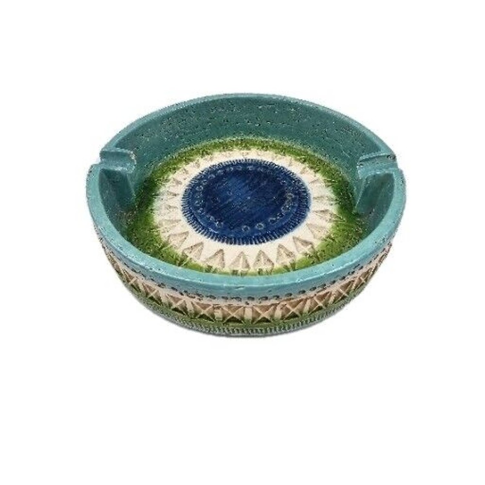 Vintage Mid-Century Bitossi For Rosenthal-Netter Ceramic Blue Glazed Ashtray